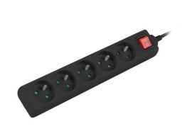 Listwa przedłużacz Lanberg 1,5m czarna 5x 230V PL, z wyłącznikiem, kabel wykonany z pełnej miedzi LANBERG