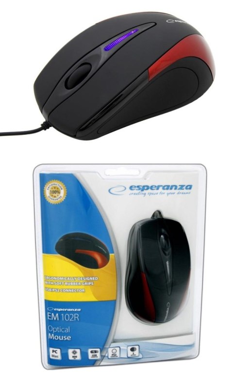 Mysz przewodowa Esperanza SIRIUS EM102R optyczna czerwona ESPERANZA Mysz przewodowa Esperanza SIRIUS EM102R optyczna czerwona ESPERANZA