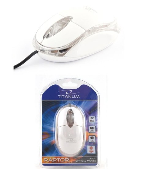 Mysz przewodowa Titanum 3D RAPTOR TM102W optyczna biało-przezroczysta Titanum