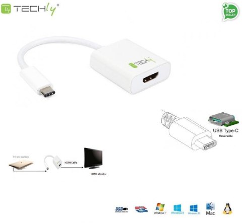 Adapter Techly USB31-HDMI USB-C 3.1 na HDMI M/Ż, biały 0,15m IADAP Techly