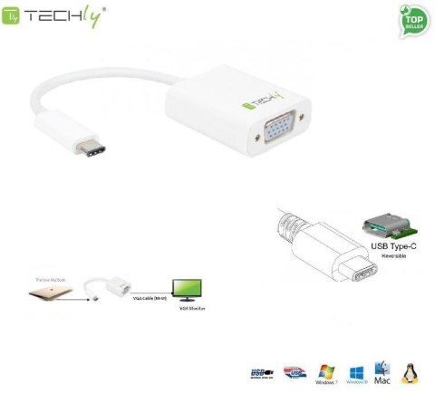 Adapter Techly USB31-VGA USB-C 3.1 na VGA M/Ż, biały 0,15m IADAP Techly