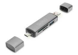 Czytnik kart DIGITUS 3-portowy USB Typ C/ USB 3.0 SuperSpeed SD Micro SD HQ aluminium szary Digitus