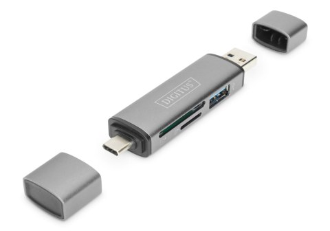 Czytnik kart DIGITUS 3-portowy USB Typ C/ USB 3.0 SuperSpeed SD Micro SD HQ aluminium szary Digitus Czytnik kart DIGITUS 3-portowy USB Typ C/ USB 3.0 SuperSpeed SD Micro SD HQ aluminium szary Digitus