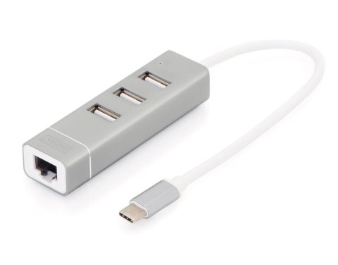Hub/Koncentrator 3-portowy DIGITUS USB 2.0 HighSpeed Typ C z Fast Ethernet LAN adapter Digitus Hub/Koncentrator 3-portowy DIGITUS USB 2.0 HighSpeed Typ C z Fast Ethernet LAN adapter Digitus