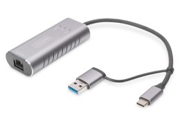 Karta sieciowa DIGITUS przewodowa USB 3.1 Typ C + USB A do 1x RJ45 2.5 Gigabit Ethernet 10/100/1000/2500Mbps Digitus