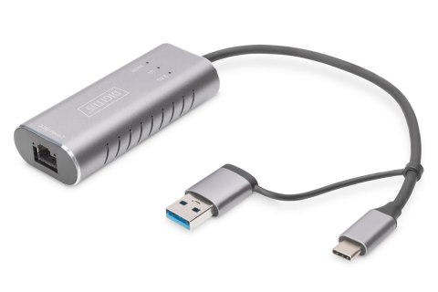 Karta sieciowa DIGITUS przewodowa USB 3.1 Typ C + USB A do 1x RJ45 2.5 Gigabit Ethernet 10/100/1000/2500Mbps Digitus Karta sieciowa DIGITUS przewodowa USB 3.1 Typ C + USB A do 1x RJ45 2.5 Gigabit Ethernet 10/100/1000/2500Mbps Digitus