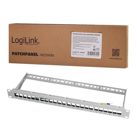 Patch panel 19" LogiLink NK4041 24 x keystone, 1U, ekranowany, szary LogiLink