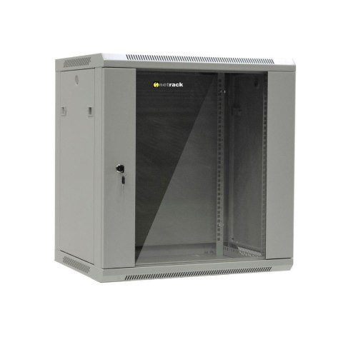 Szafa wisząca 19" Netrack, 12U/600x450mm - szary, drzwi szklane, otwierane boki NETRACK