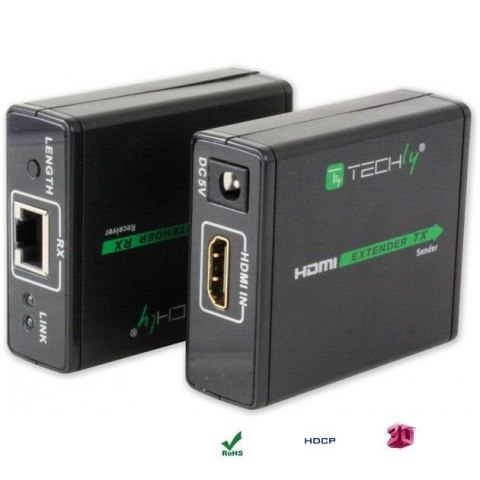Extender HDMI Techly EXT-E70 po skrętce Cat. 6/6a/7, do 60m, Full HD 3D, czarny Techly