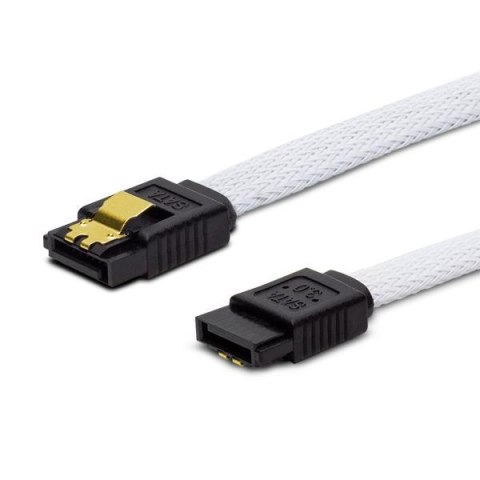 Kabel SATA III SAVIO GAK-01 0,3m, oplot biały, prosty, złote zatrzaski Savio