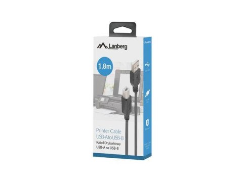 Kabel USB 2.0 Lanberg USB-A(M)->USB-B(M) 1,8m czarny ferryt box LANBERG