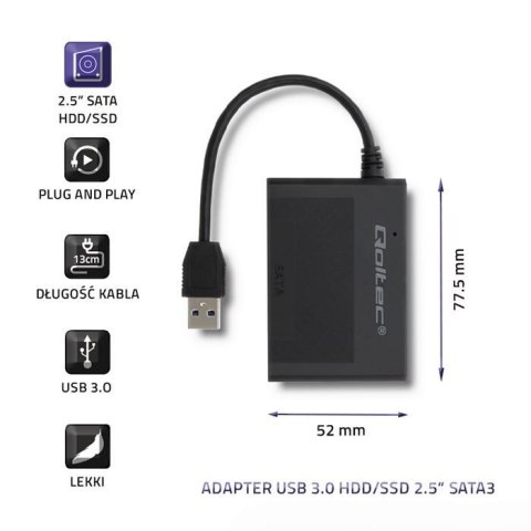Obudowa Qoltec na dysk HDD/SSD 2.5" SATA3 | USB 3.0 | Czarna Qoltec Obudowa Qoltec na dysk HDD/SSD 2.5" SATA3 | USB 3.0 | Czarna Qoltec