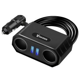 Rozgałęziacz gniazda zapalniczki VAKOSS TP-3264K 2 gniazda + 2xUSB, z przewodem Vakoss