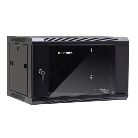 Szafa wisząca 19" Netrack, 6U/600x450mm - czarny, drzwi szklane, otwierane boki NETRACK