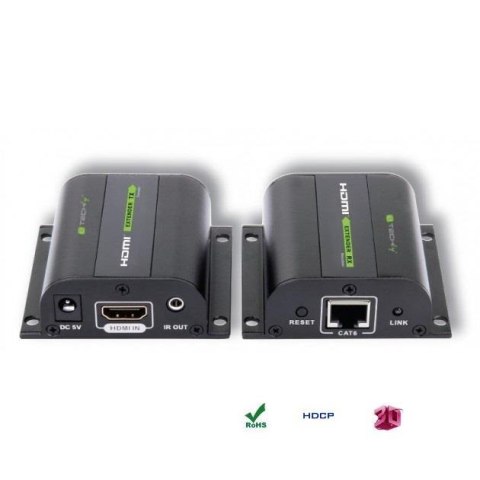 Extender HDMI Techly EXT-E70I po skrętce Cat. 5e/6/6a/7, do 60m, z odbiornikiem IR, czarny Techly