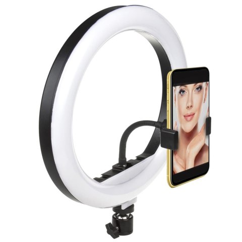 Lampa pierścieniowa 10'' LED 12W statyw 1,1m Maclean MCE610 samowyzwalacz, bluetooth, zmiana barwy światła, zmiana jasności Maclean