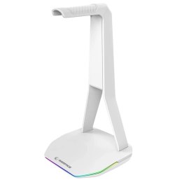 Stojak na słuchawki Rampage TowerT14 gamingowy RGB + HUB 2x USB-A, USB-C, biały Rampage