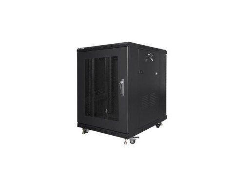 Szafa instalacyjna Rack stojąca 19" 15U 600x800 czarna drzwi perforowane Lanberg (flat pack) LANBERG