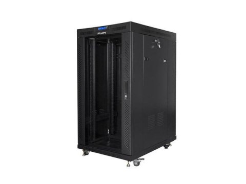 Szafa instalacyjna Rack stojąca 19" 22U 800x1000 czarna drzwi szklane LCD Lanberg (flat pack) V2 LANBERG