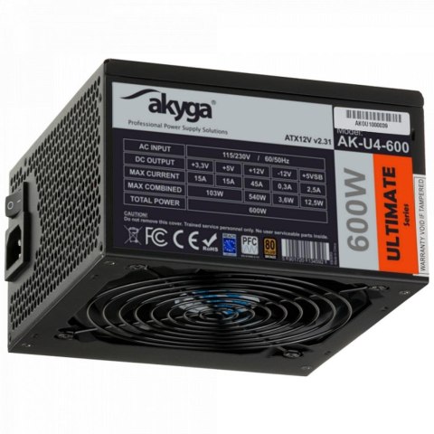 Zasilacz ATX 600W Akyga Ultimate AK-U4-600 80+ Bronze Fan12cm P8 6xSATA AKYGA
